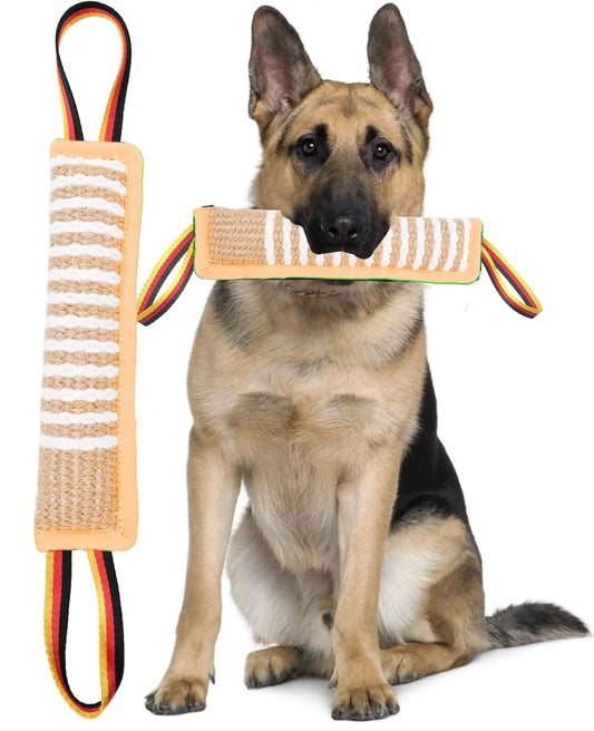 Clysoru Dog Tug Toy Dog Tough Jute Bite Pillow Durable Training Equipment Two Flag Handles Puppy to Large Dogs Interactive Toy war Toys for Aggressive chewers. - Avant Garde K9