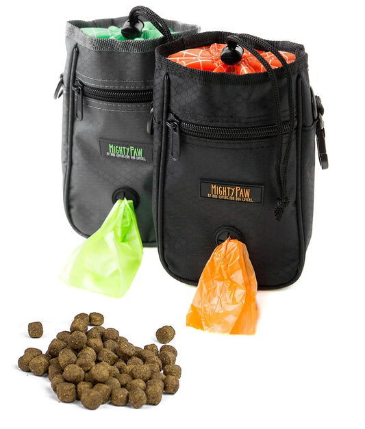 Mighty Paw Dog Treat Bag - Drawstring Closure Pouch - Includes Carabiner Hook and Pick - up Bags - Paw Treat Bag - Training Treat Pouch - Dog Paw - Pet Treat Pouch - Training Treat Bag - (Grey/Green) - Avant Garde K9