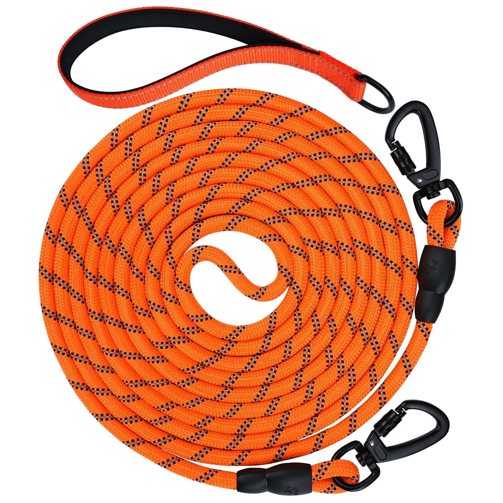 Aiyuda 65ft Long Dog Leash | Neoprene Padded Handle | Lockable Heavy Duty Clip | Handle Removable for Temporary Tie Out | Dog TrainingHikingCampingPlaying Outside or in Yard | Orange 3/8" Thick - Avant Garde K9
