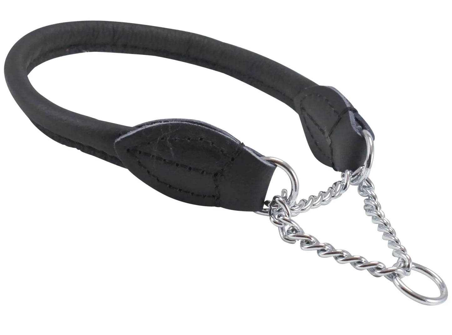 Rolled Genuine Leather Martingale Dog Collar Choker Black 7 Sizes (4 - Neck Circumf.12.25" - 13.75") - Avant Garde K9