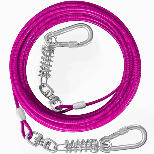 HaiYUAN Dog Tie Out Cable 10/15/20/25/30FT Dog Run Cable Rosy Pink/Blue/Purple/Silver/Red/Green/YellowTie Out Cable for Large Dogs Heavy Duty for Outside Hold Large Dogs Up to 250LBS - Avant Garde K9